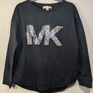MICHAEL Michael Kors Black Crewneck Sweater with Silver Sequin Logo Size Small